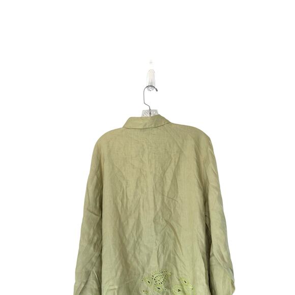 August Max Woman Green Relaxed Collared Lagenlook Long Sleeve Linen Blouse XL - Picture 9 of 13